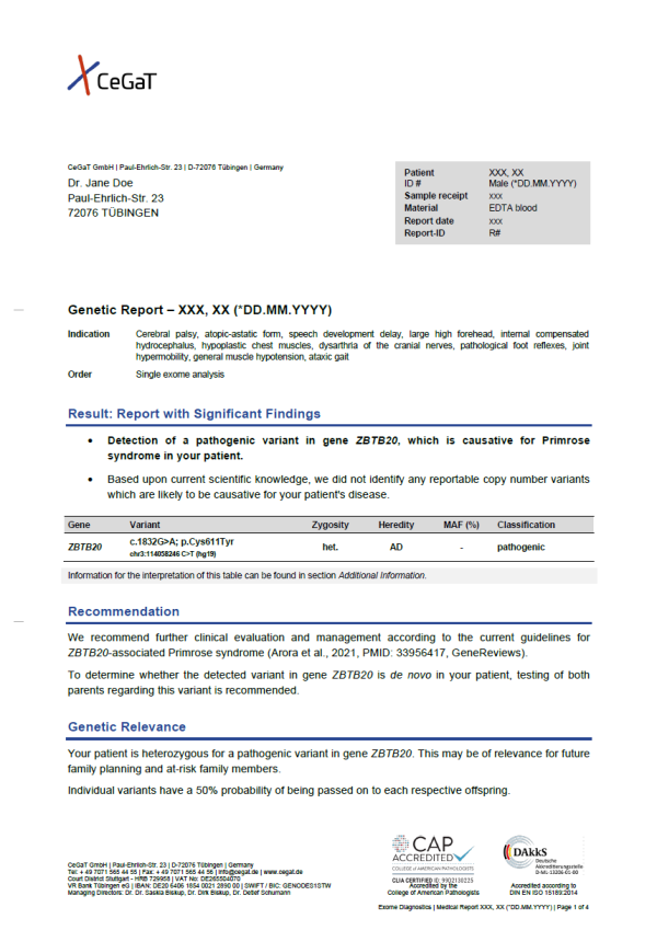 Page 1 of the SingleExome sample report